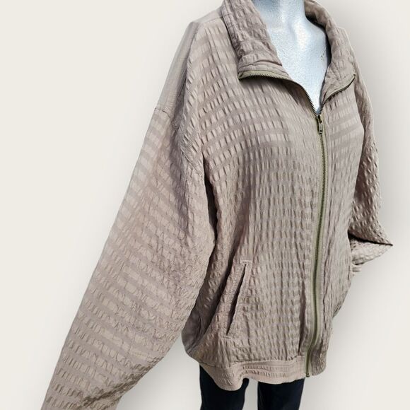 Vintage Passion Collections Oversized Silk Neutral Beige Zip Jacket Large - Picture 3 of 13